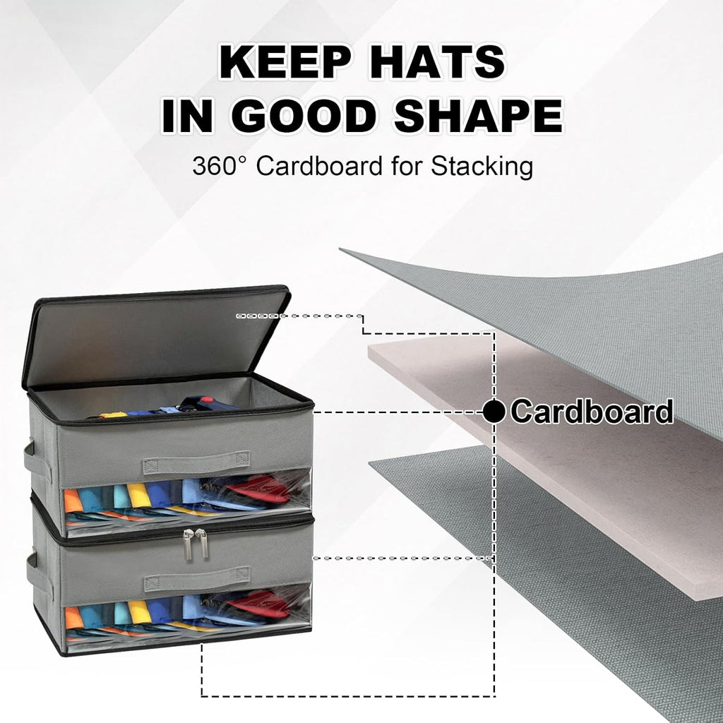 2 PCS Stackable Hat Storage for Baseball Caps, Hat Organizer Box for Closet