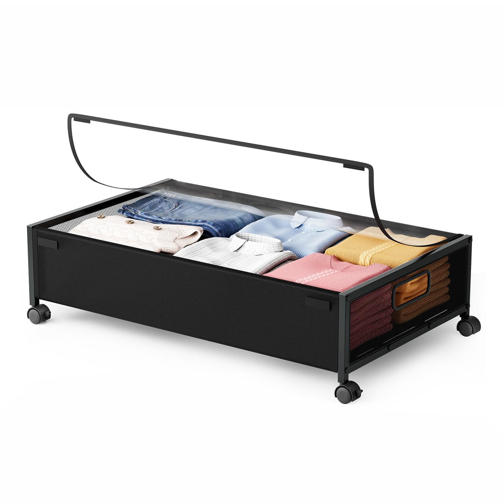 Under Bed Storage with Wheels,2Pack Underbed Shoe Storage Organizer,7.5-10.6 inchTall Adjustable Storage for Underbed with Lids,65L Extra large capacity for Clothes, Blankets,Shoes