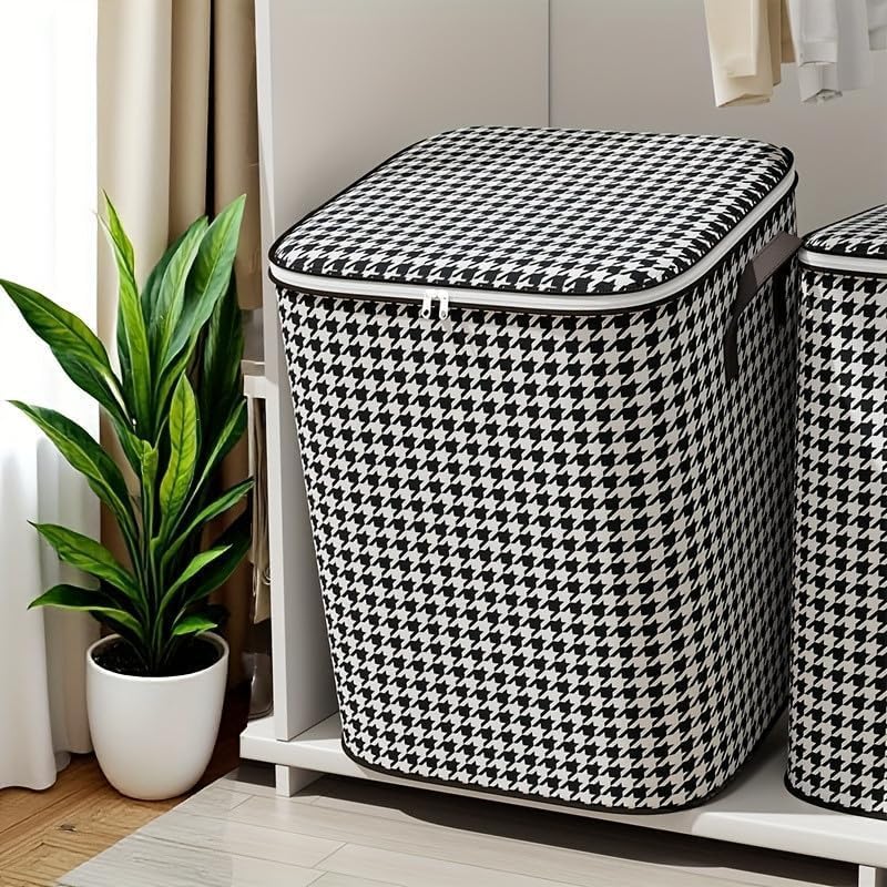 180L Large Storage Bag, Houndstooth Clothes Organizer, Zippered Storage Container with Handles for Clothing, Blankets, Bedding, Moving, Travel & Closet Organization
