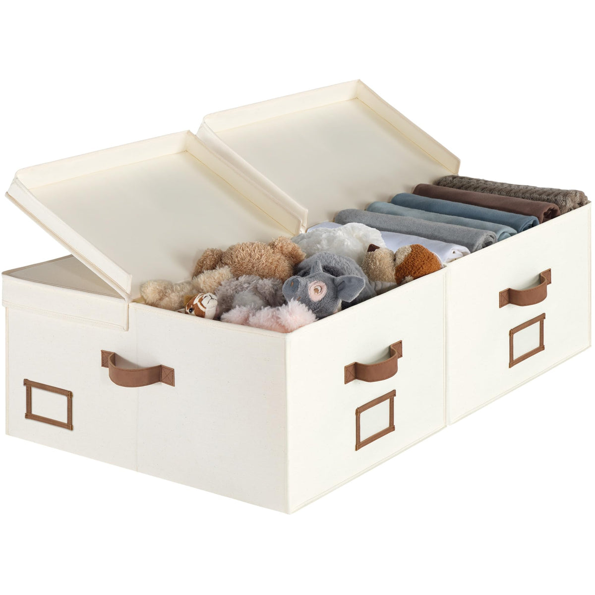 StorageWorks Large Decorative Storage Boxes with Lids, Beige Linen