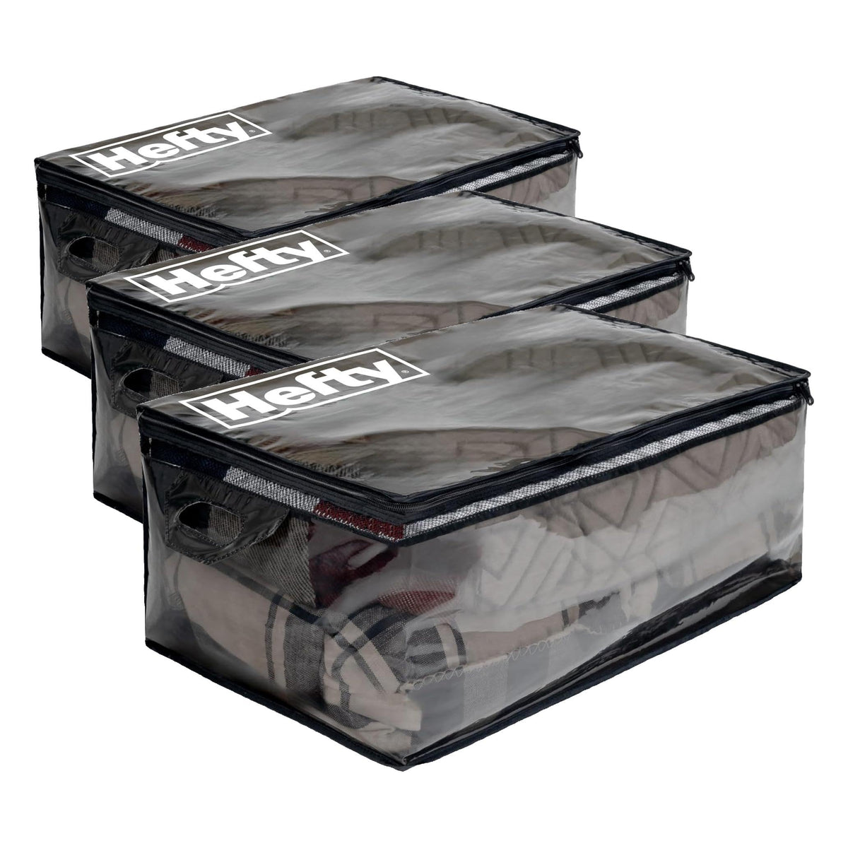 Hefty Storage Bags Extra Large Double Zipper Backpack, Heavy Duty Water Resistant Moving Totes with Shoulder Straps, Foldable Reusable Packing Organizers, 2 Pack (X-Large Black)