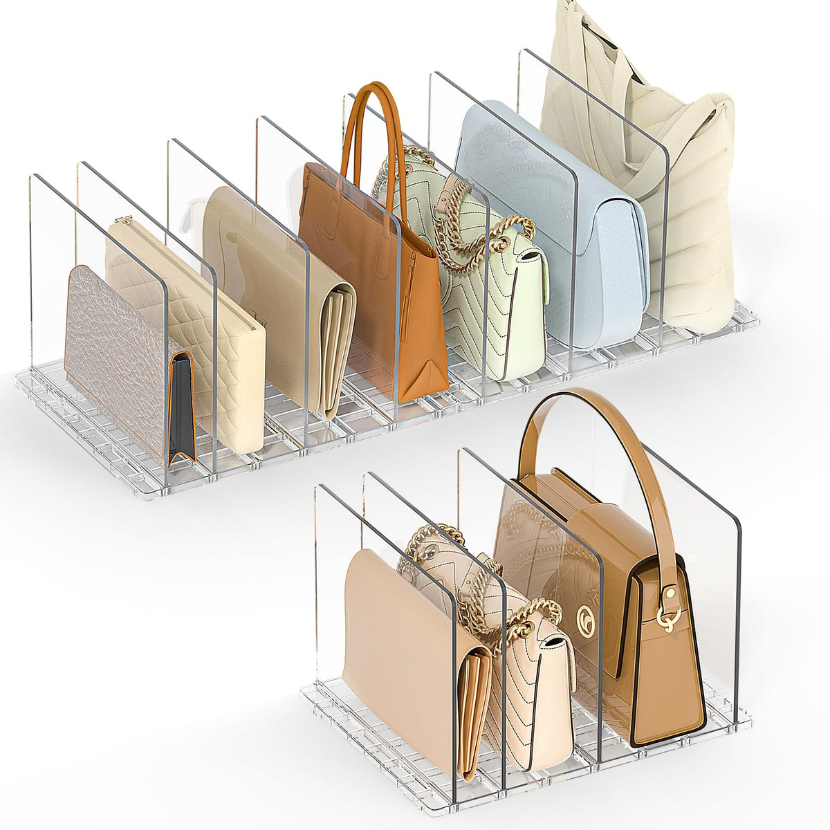 SortNStore Bag & Purse Organizer for Closet: Adjustable Clear Dividers