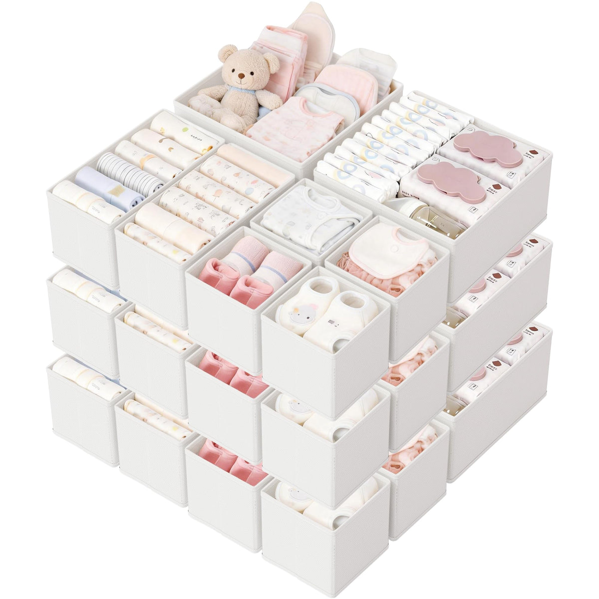 Drawer Organizer, 16 Pack Baby Dresser Organizer for Nursery, Foldable Closet Organizers and Storage Dresser Dividers for Clothes, Socks, Scarves, Ties (Beige)