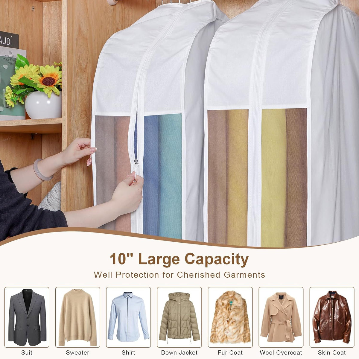 43 Inch Premium Cotton Garment Bag for Hanging Clothes and Storage