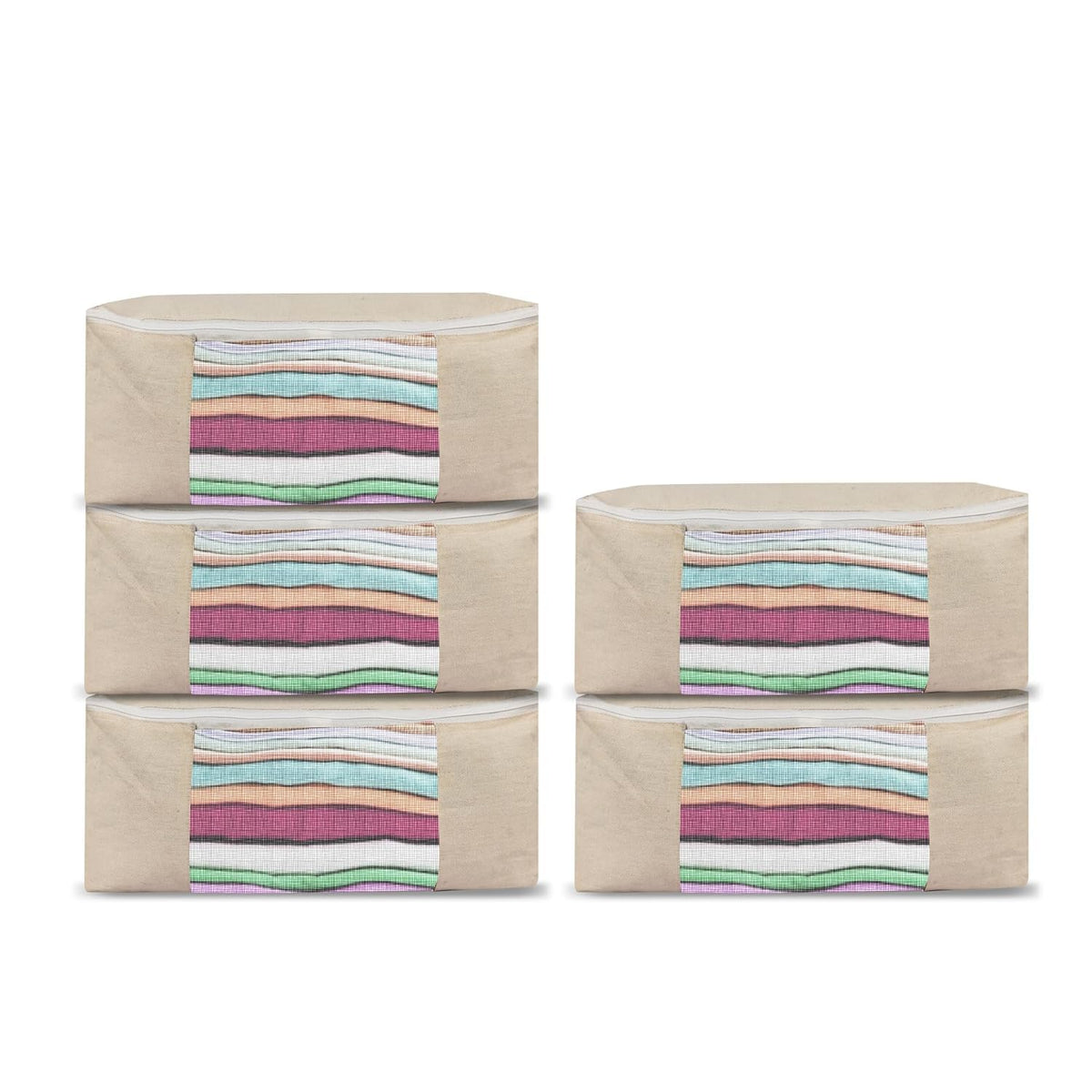 3 Pack Cotton Canvas Clothes Storage Bags/Saree Covers with Zip for Storage Specially Design for Woman Dresses, Sarees, Lehengas for Wardrobe Organizer (3)