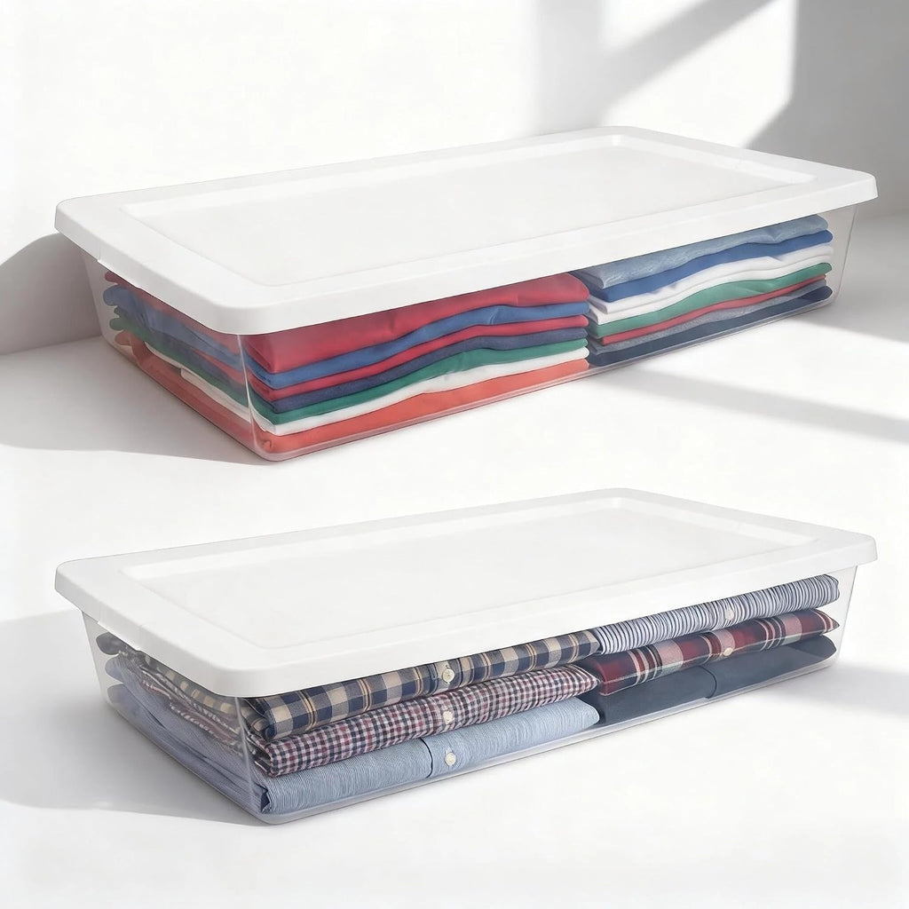 2 Pack 41 Qt Clear Under Bed Container, Stackable Storage Bin with Lid