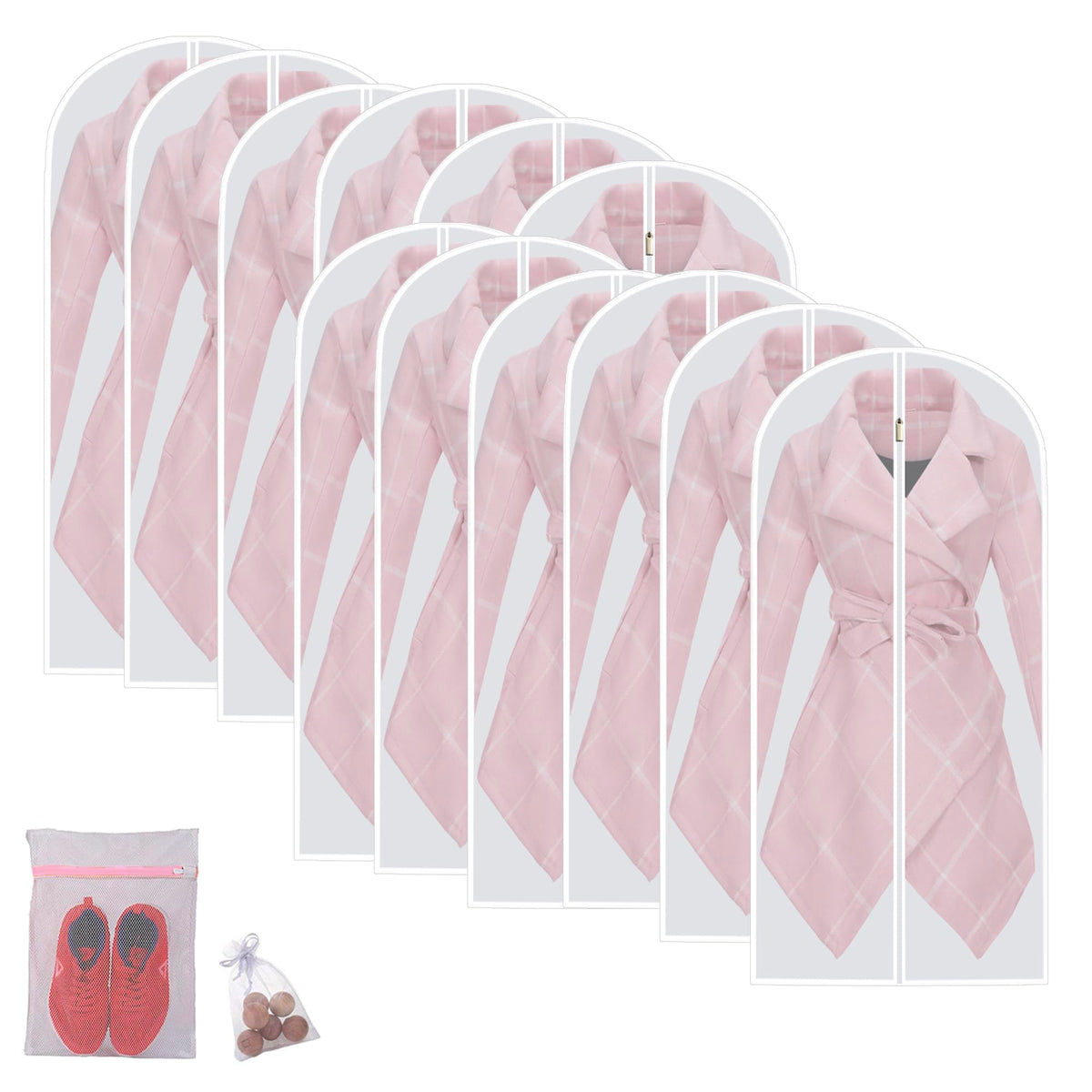 Garment Bags for Hanging Clothes Travel (Set of 12) Clothes Storage Bags Closet Cover for Open Closet with Zipper for Suit, Sweaters Travel Laundry Wardrobe Closet Garment Dust Cover