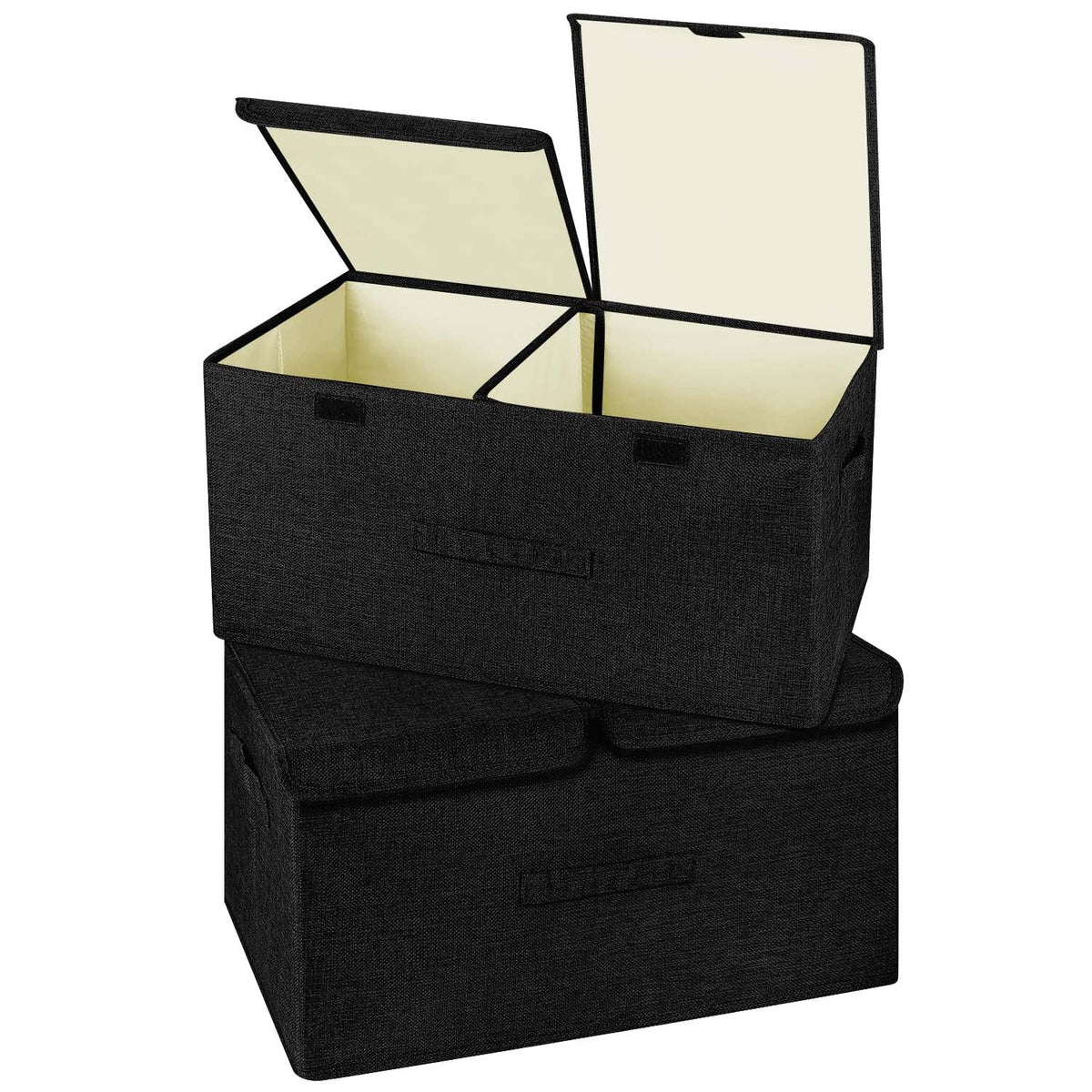 2 Pack Large Storage Boxes with Lids and Handles, Collapsible Linen Storage Bins Organizer Containers Baskets Cube with Removable Divider for Home Bedroom Closet Office (Cream, Small)