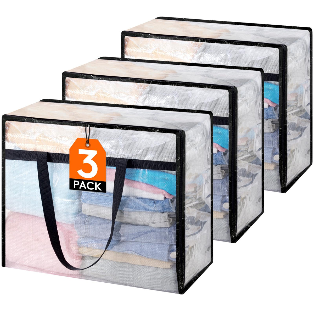 Lifewit 6 Pack Clear Storage Bags, 45L Clothes Organizer with Zipper