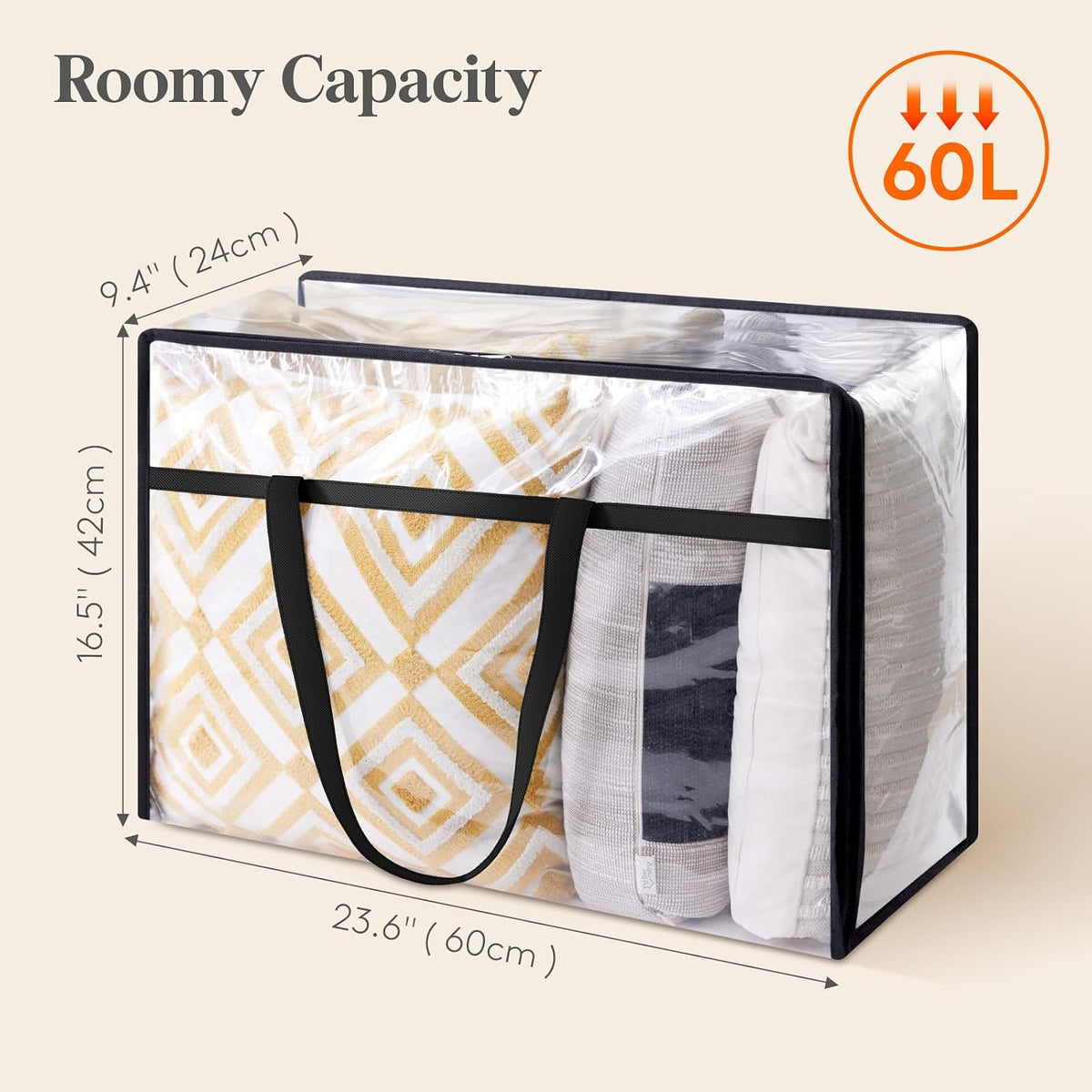 Lifewit 60L Clear Clothes Storage Bags,Plastic Foldable Blanket Storage Bag