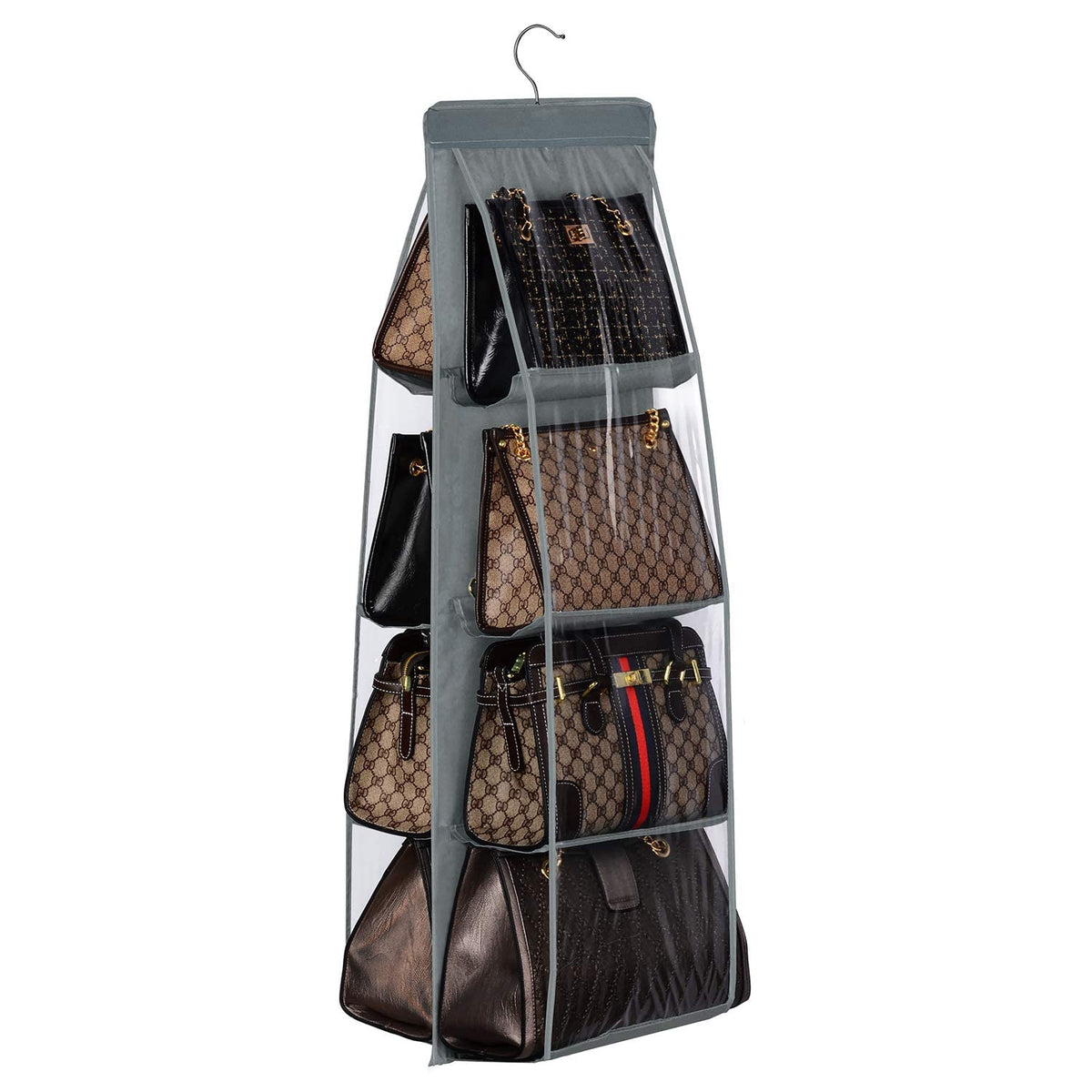 Lirex Handbag Hanging Organizer, 8 Pocket Purse Storage Hanger Oxford Cloth Closet for Family Closet Bedroom, Foldable and Universal Fit (Black)
