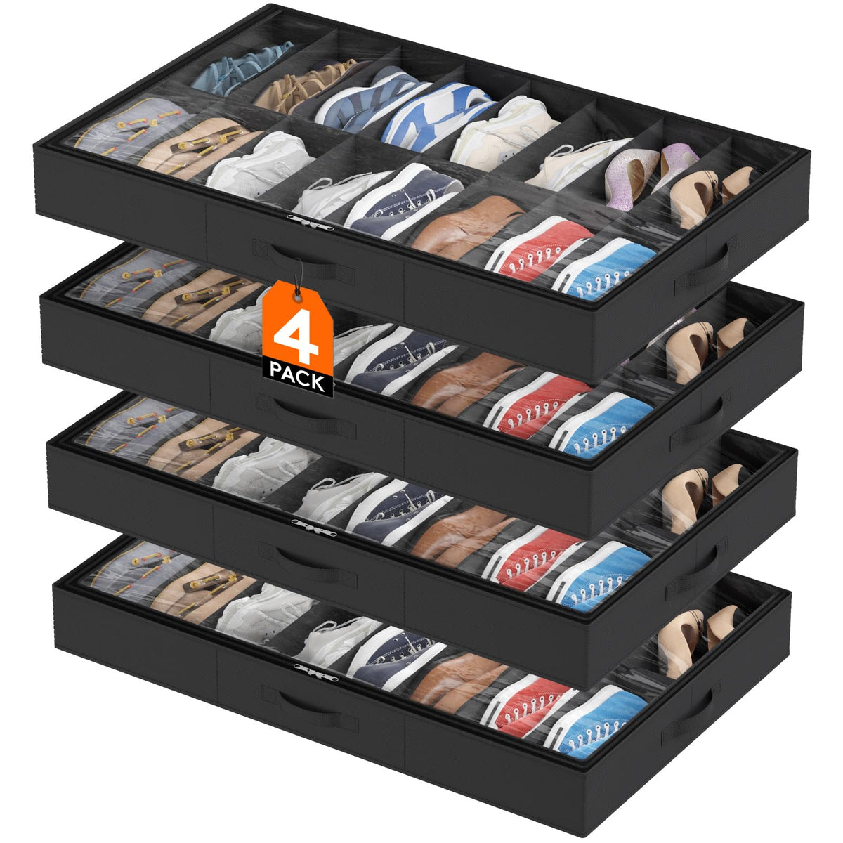 Lifewit Under Bed Shoe Storage Organizer Container, 3 Pack(12 Shoes Cells)