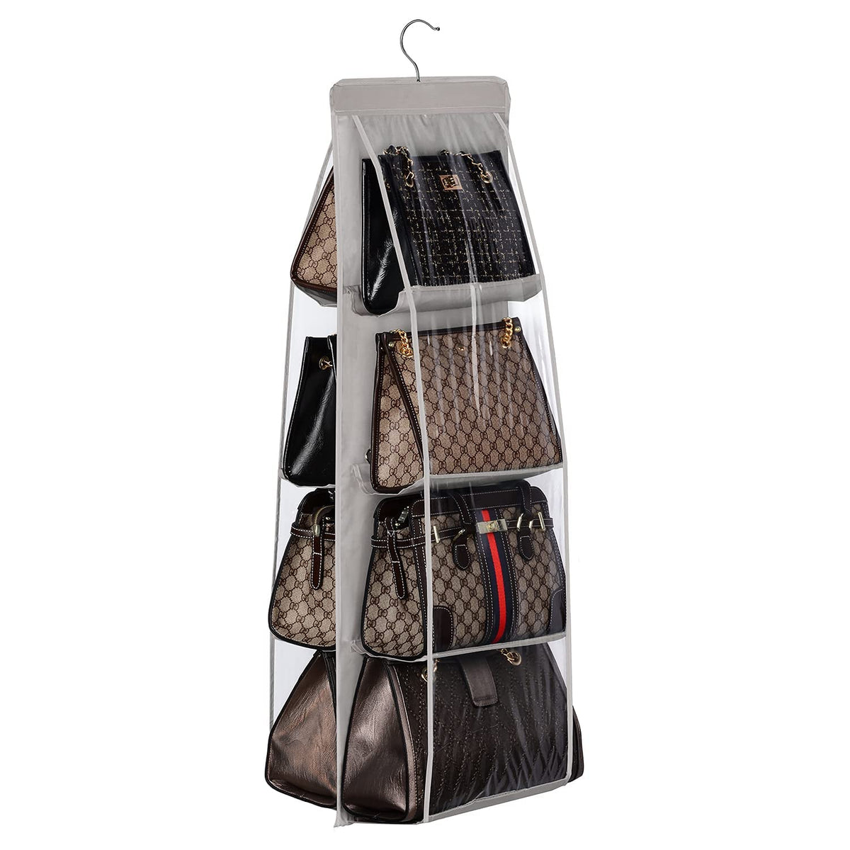 Lirex Handbag Hanging Organizer, 8 Pocket Purse Storage Hanger Oxford Cloth Closet for Family Closet Bedroom, Foldable and Universal Fit (Black)