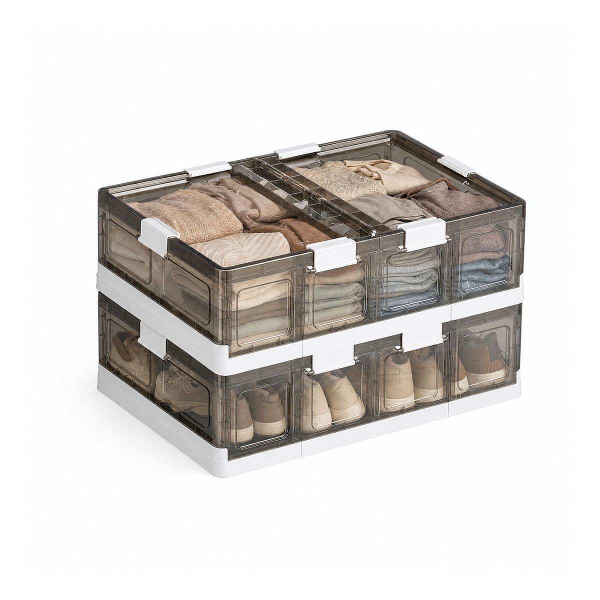 2-Pack Under Bed Storage Containers with Wheels - Stackable, Foldable Plastic Storage Boxes with Lids for Clothes, Shoes, Blankets - Perfect for Bedroom Organization and Dorms