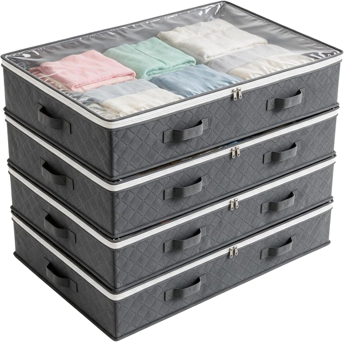 4 Pack Underbed Storage Boxes, Storage Bags with Zipper, Grey