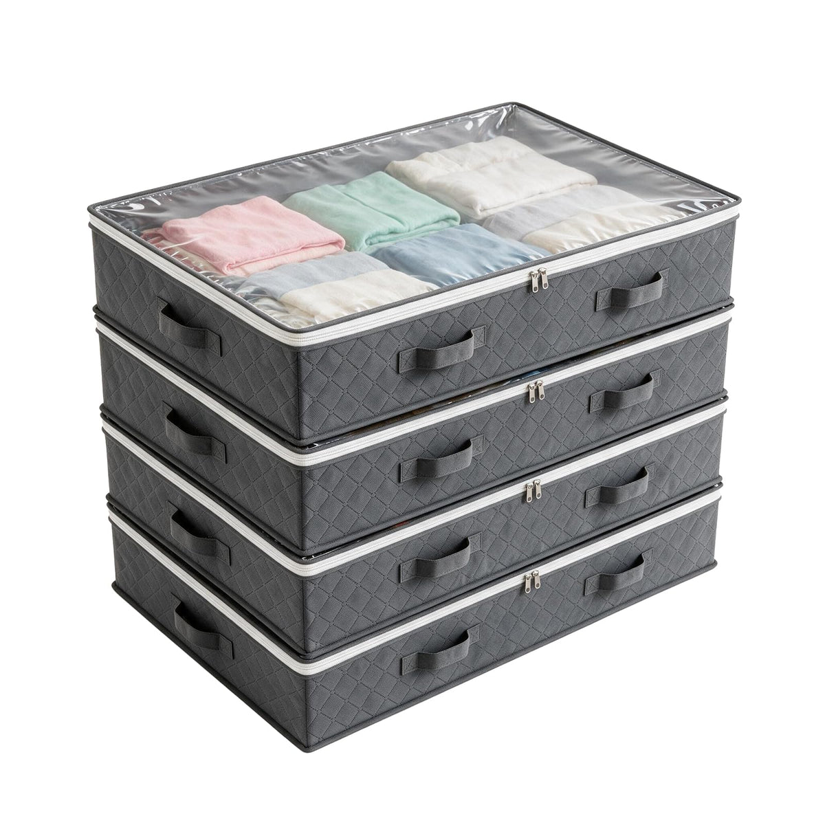4 Pack Underbed Storage Boxes, Storage Bags with Zipper, Grey