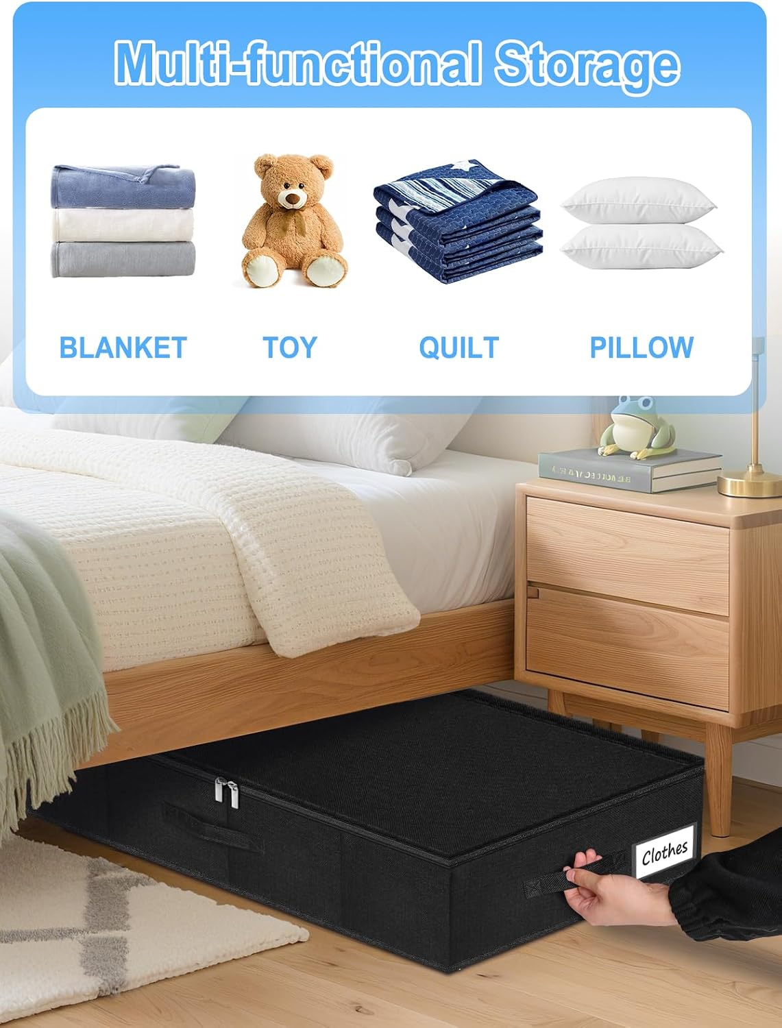6.7-in Under Bed Storage Bin with Lid, Rigid Sides,2 Pack, Black