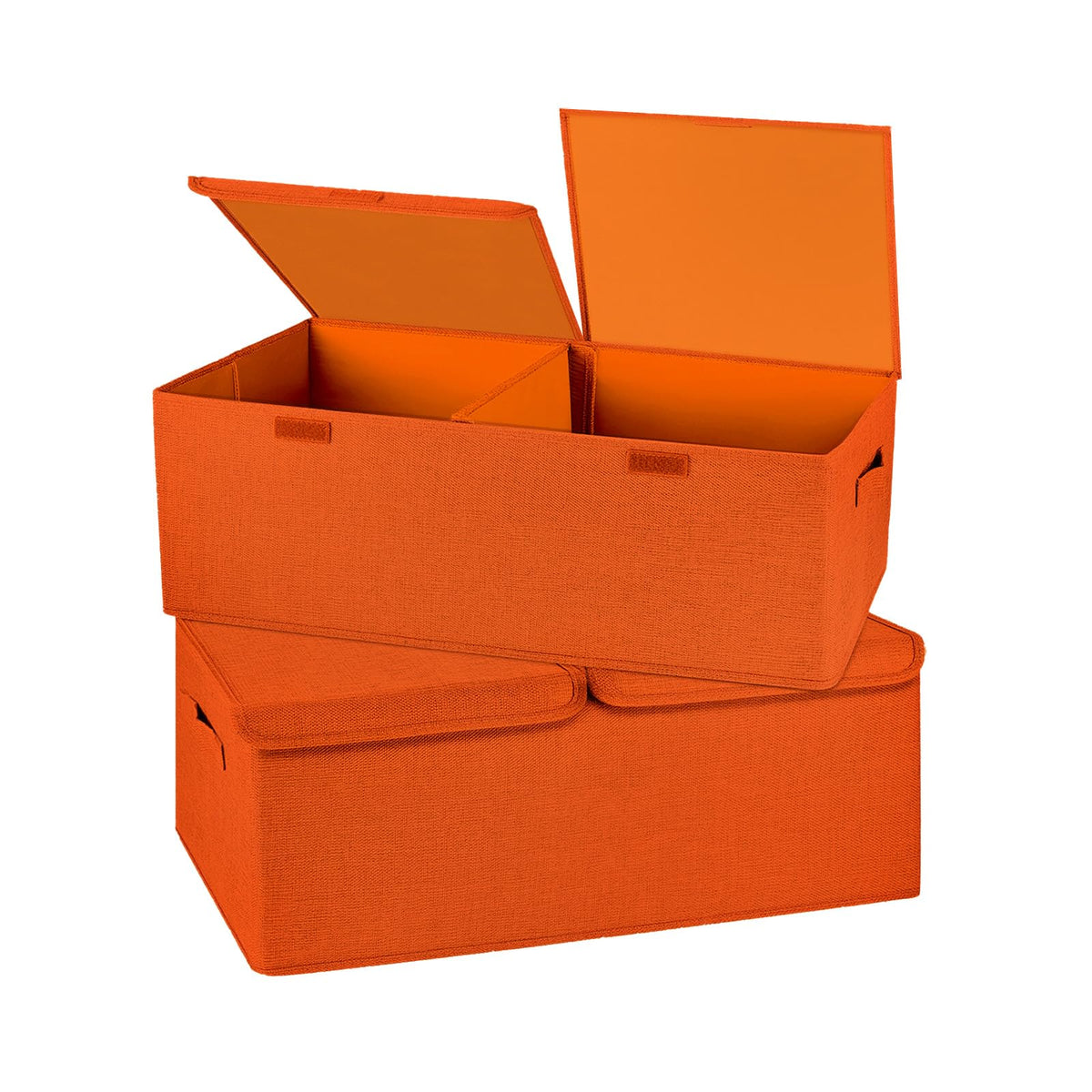 2 Pack Large Storage Boxes with Lids and Handles, Collapsible Linen Storage Bins Organizer Containers Baskets Cube with Removable Divider for Home Bedroom Closet Office (Cream, Small)
