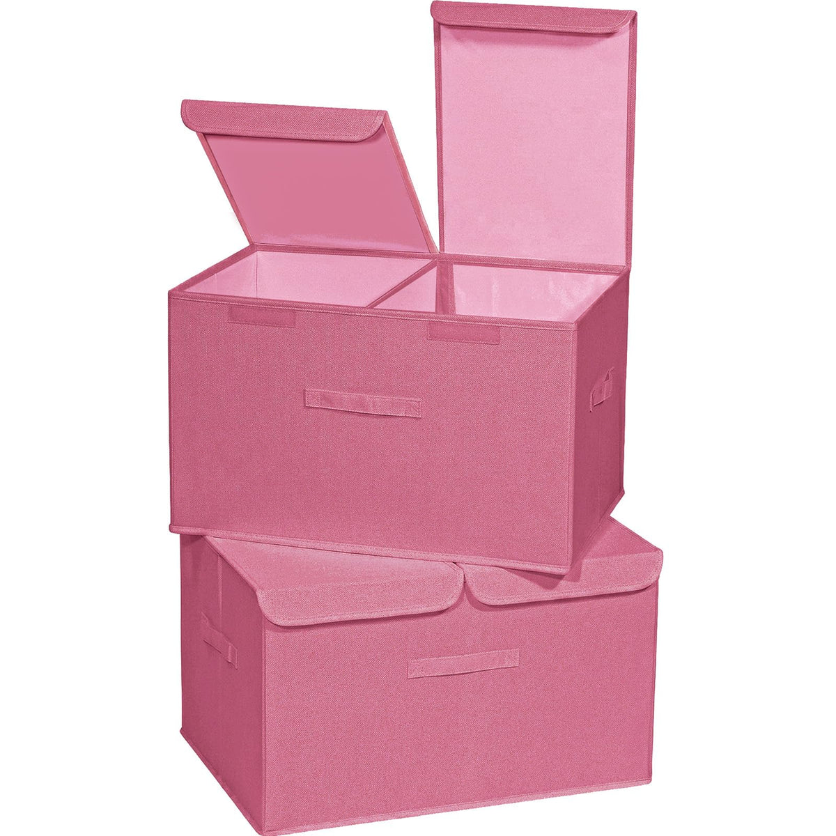 2 Pack Large Storage Boxes with Lids and Handles, Collapsible Linen Storage Bins Organizer Containers Baskets Cube with Removable Divider for Home Bedroom Closet Office (Cream, Small)