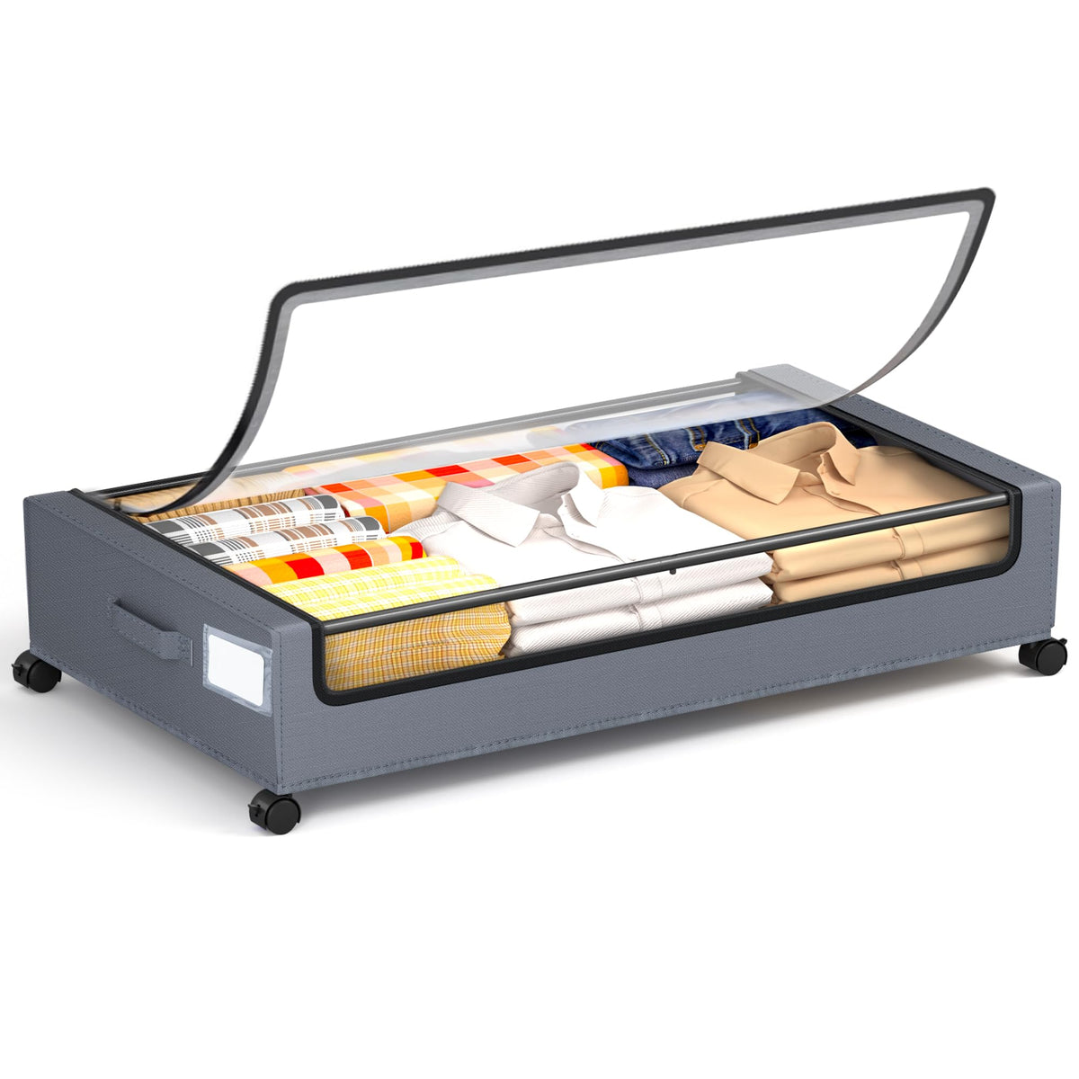 Under Bed Storage With Wheels, 2 Pack Square Containers, 60L Bins, Rolling Metal Drawer for Clothes, Blankets, Shoes