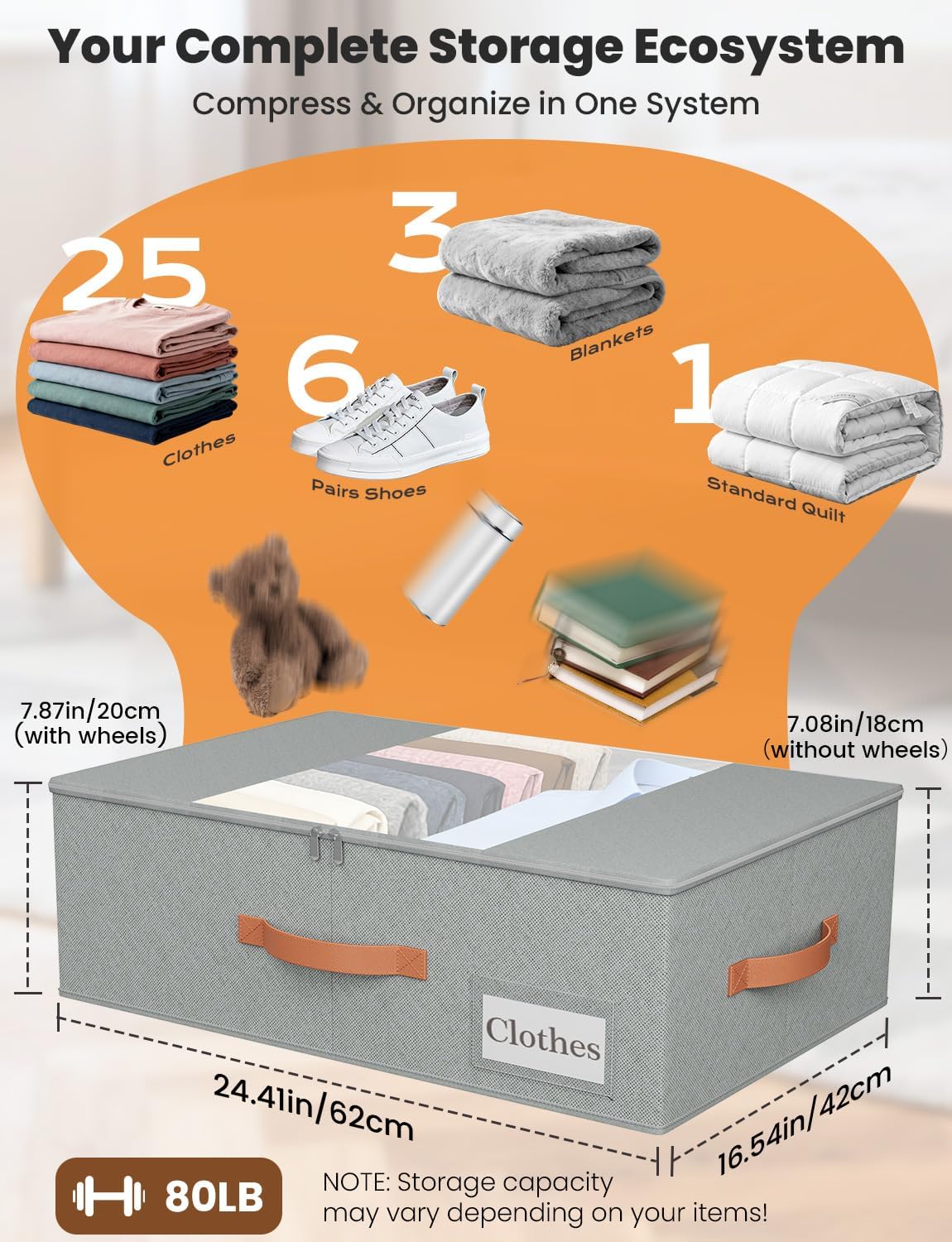 TOSKING 2-Pack Under Bed Storage Bins with Wheels, Gray