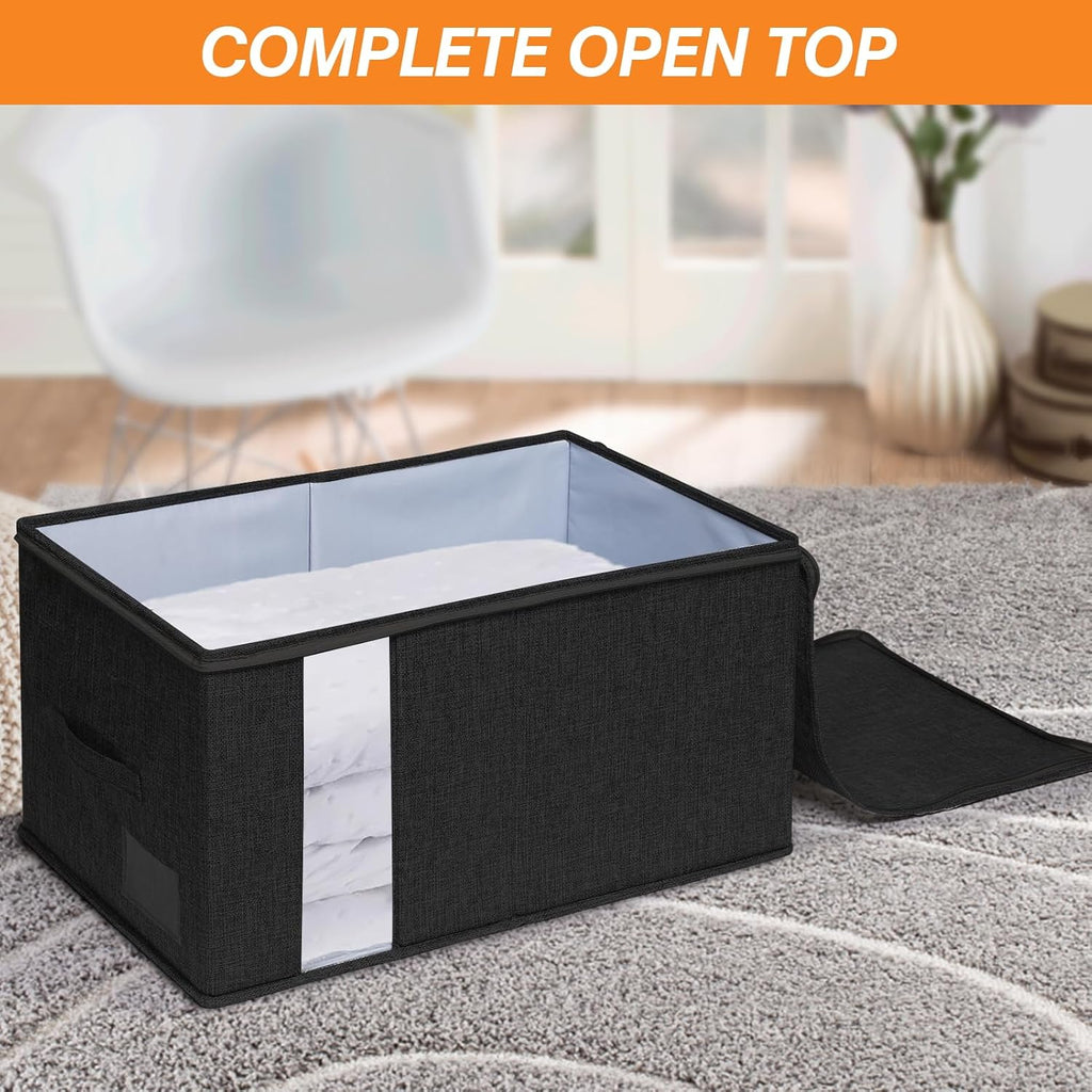 punemi 60L Comforter Storage Bags with Side & Bottom Support, 2 Pack, Black