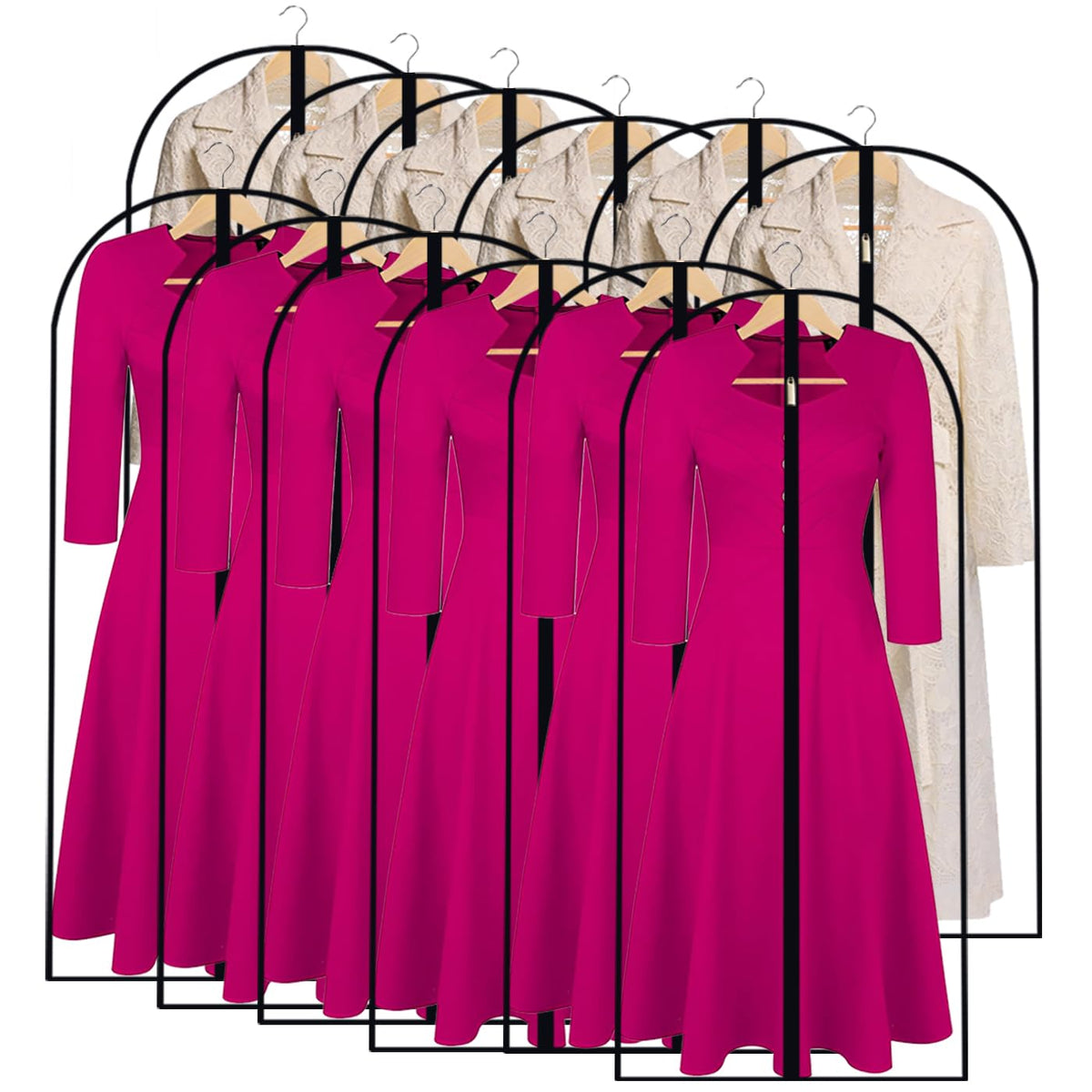 Garment Bags for Hanging Clothes 24" x 40"Coat Covers for Closet Foldable Washable Dress Bags for Hanging Clothes for Long Dress Dance Costumes Suits Gowns Coats