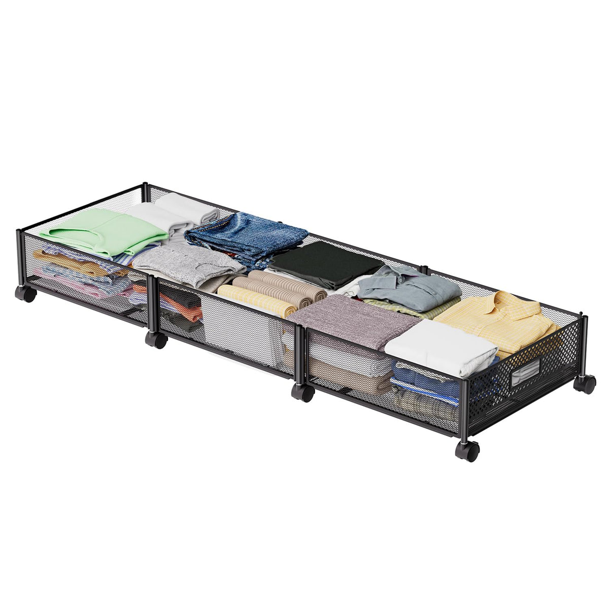 47.2'' Long Under Bed Storage on Wheels, 57.6L Large Capacity Rolling Under the Bed Storage Containers, Tool-Free Assembly Foldable Underbed Shoes Clothes Toy Drawers