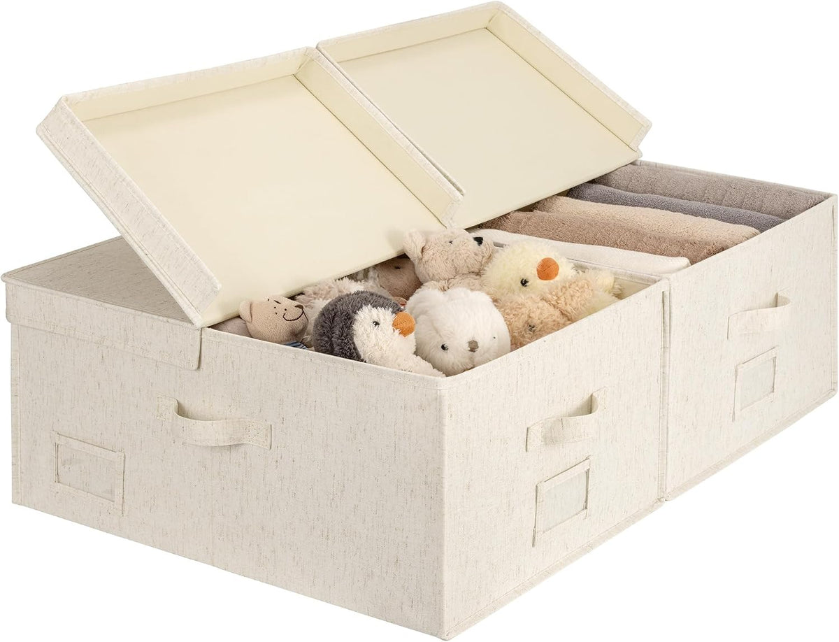 StorageWorks Large Decorative Storage Boxes with Lids, Beige Linen