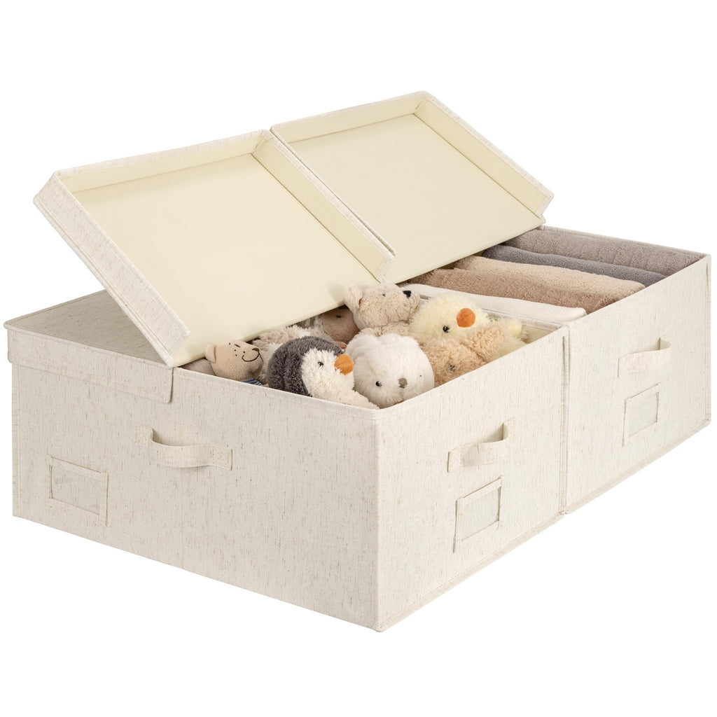 StorageWorks Large Decorative Storage Boxes with Lids, Beige Linen