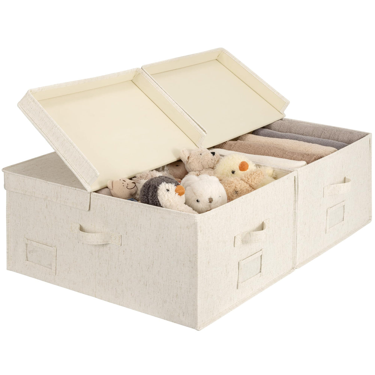 StorageWorks Large Decorative Storage Boxes with Lids, Beige Linen