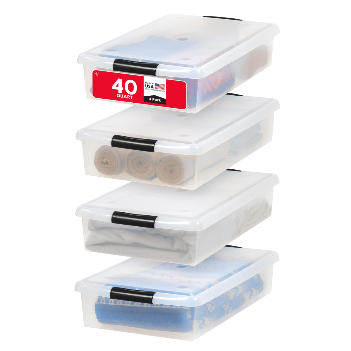 IRIS USA 47 Qt Underbed Storage Bins with Gasket Lids, Gray/Clear