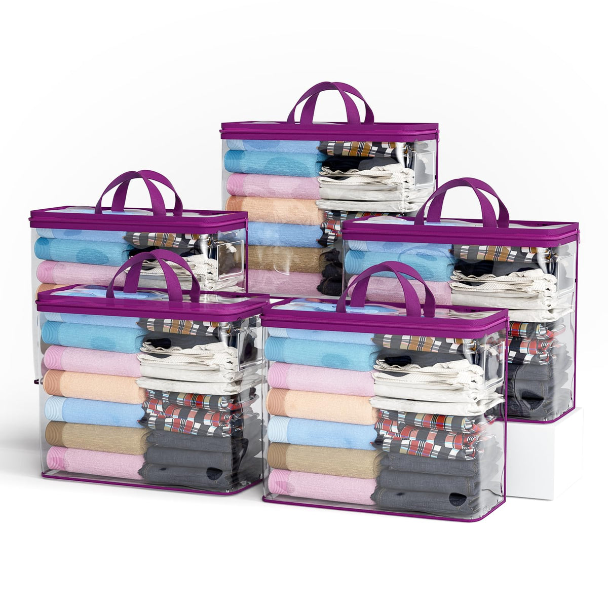 10PACK Clear Zippered Storage Bags for Clothes, 22L Plastic Clothes and Under-Bed Storage Organizers, Blanket Storage Bags for Bedding, Linen, Blankets, Comforters, Clothing & Toys (White)