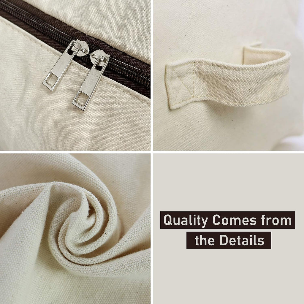 2PCS Canvas Storage Bag, 12OZ Thick Soft Breathable Closet Organizer for Beddings, Comforters, Pillows, Blankets, Clothes, 25.6×18.5×8.7inch, Beige