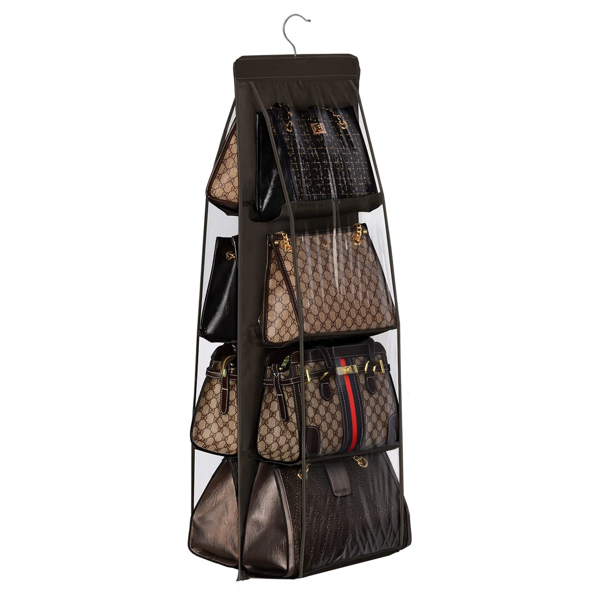 Lirex Handbag Hanging Organizer, 8 Pocket Purse Storage Hanger Oxford Cloth Closet for Family Closet Bedroom, Foldable and Universal Fit (Black)
