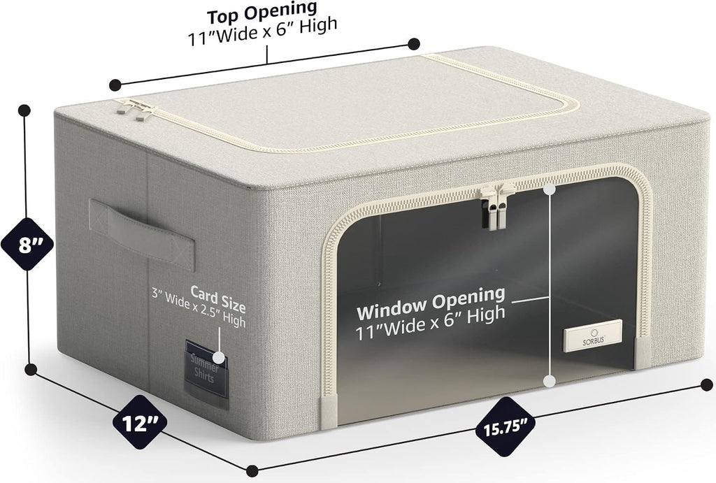 Sorbus Clothes Storage Bins, Clear Window & Handles (4 Pack, Beige)