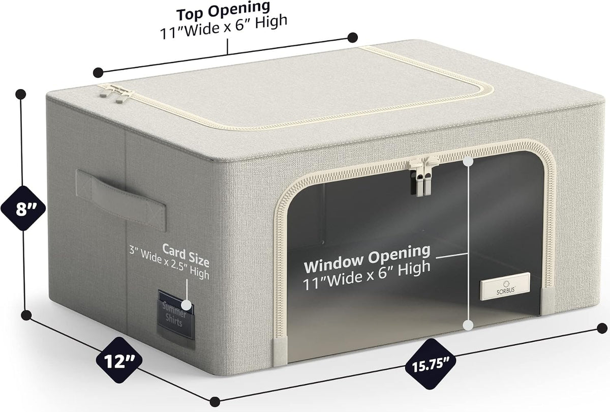 Sorbus Clothes Storage Bins, Clear Window & Handles (4 Pack, Beige)