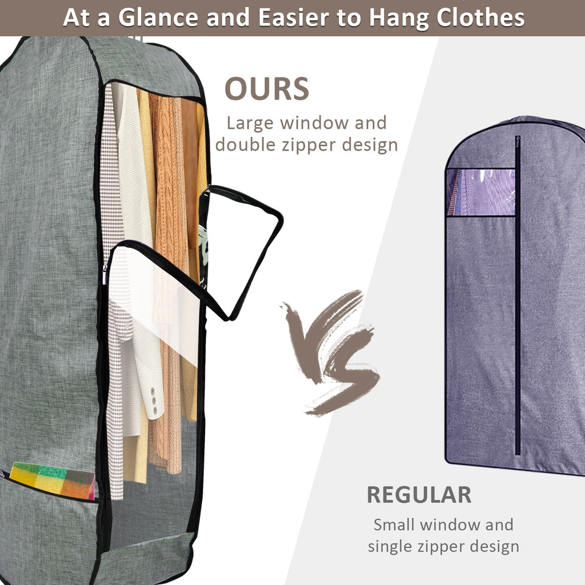 2PCS 50”Garment Bags for Hanging Clothes,Chakera Large Breathable Garment Bag for Closet Storage with 10”Gusseted,Clear Clothing Storage Garment Cover for Dress Sweater with Double Zipper,Grey