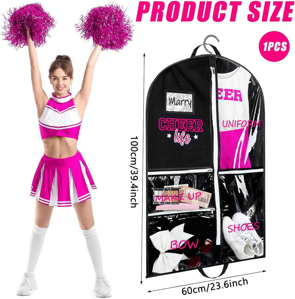 Blushtier 40" Cheer Uniform Garment Bag Cheerleading, Black,Rose Red