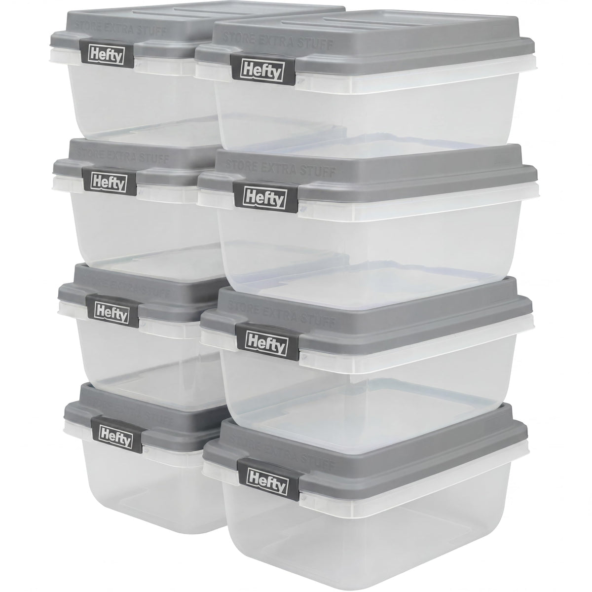 Hefty 63 Qt Hi-Rise Storage Bin with Lid, Stackable Plastic Storage Container, Organizer for Home, Garage & Closet, 4 Pack, Gray