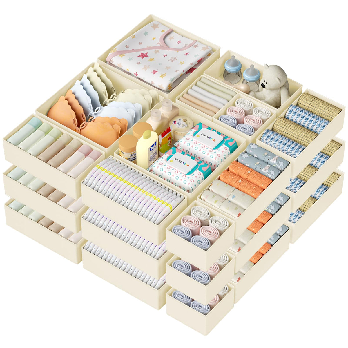 DIMJ Drawer Organizer Clothes - 20 Pack Closet Drawer Organizer Bins for Baby Clothes Storage, Fabric Dresser Organizer for Nursery Bedroom, Foldable Small Drawer Dividers for Underwear Socks