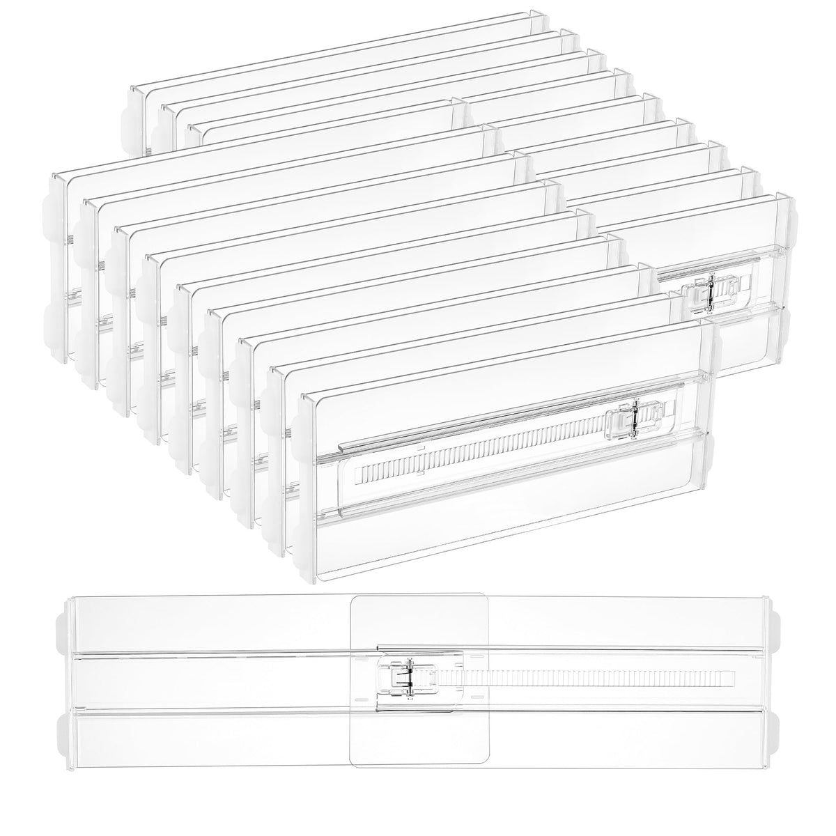 Vtopmart 8 Pack Shallow Drawer Dividers, 2.36" High 12.5"-20.8" Adjustable Expandable Kitchen Drawer Organizer, Clear Plastic Organizer Separators for Flatware, Utensil, Cutlery, Underwear, Clothes
