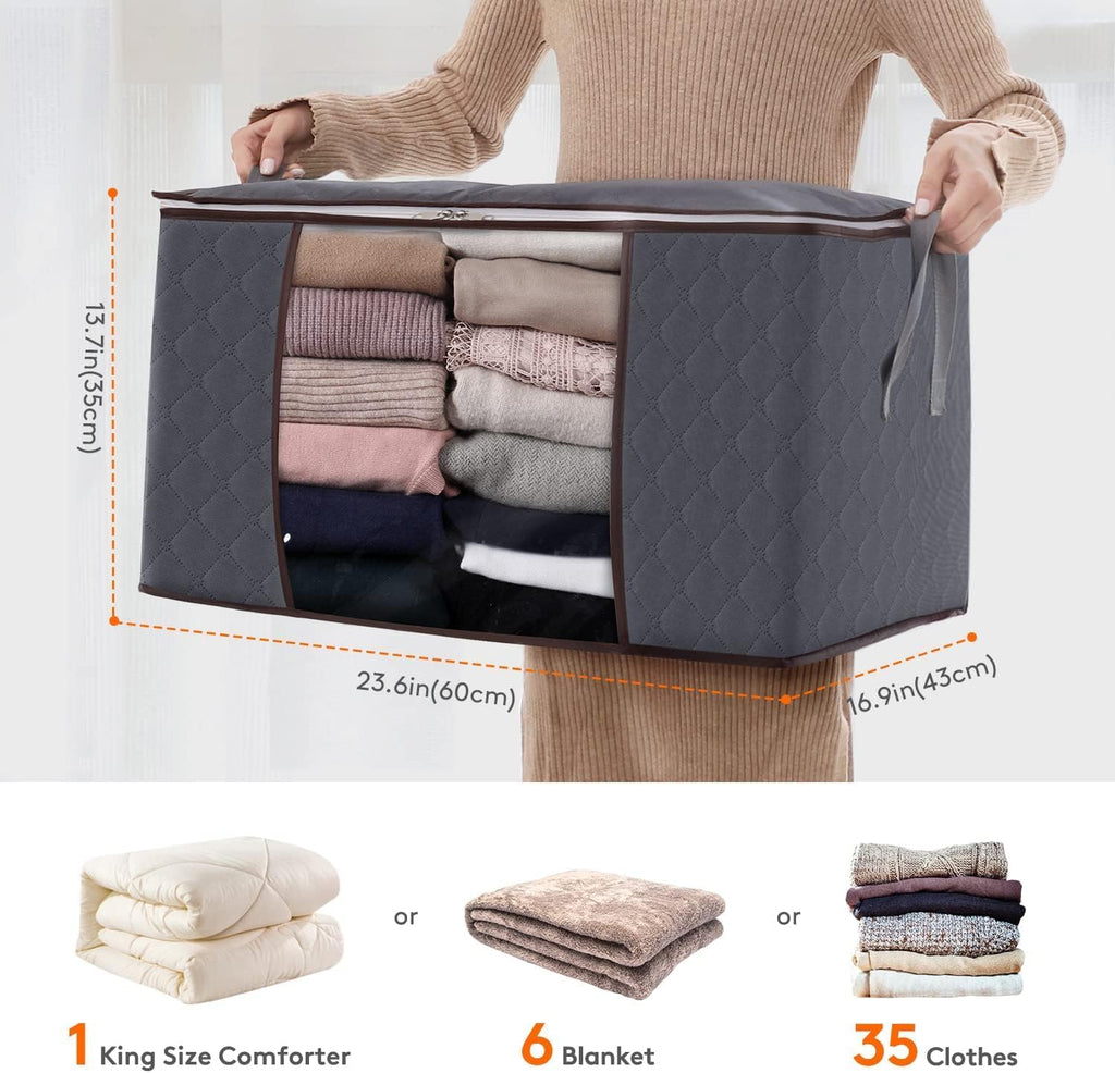 Lifewit 3 Pack 90L Clothes Storage Bins with Lids, Foldable Blanket Storage Bags with Zippers, Clear Window and Reinforced Handles, Closet and Organization for Clothing, Sweater, Comforter, Bedding