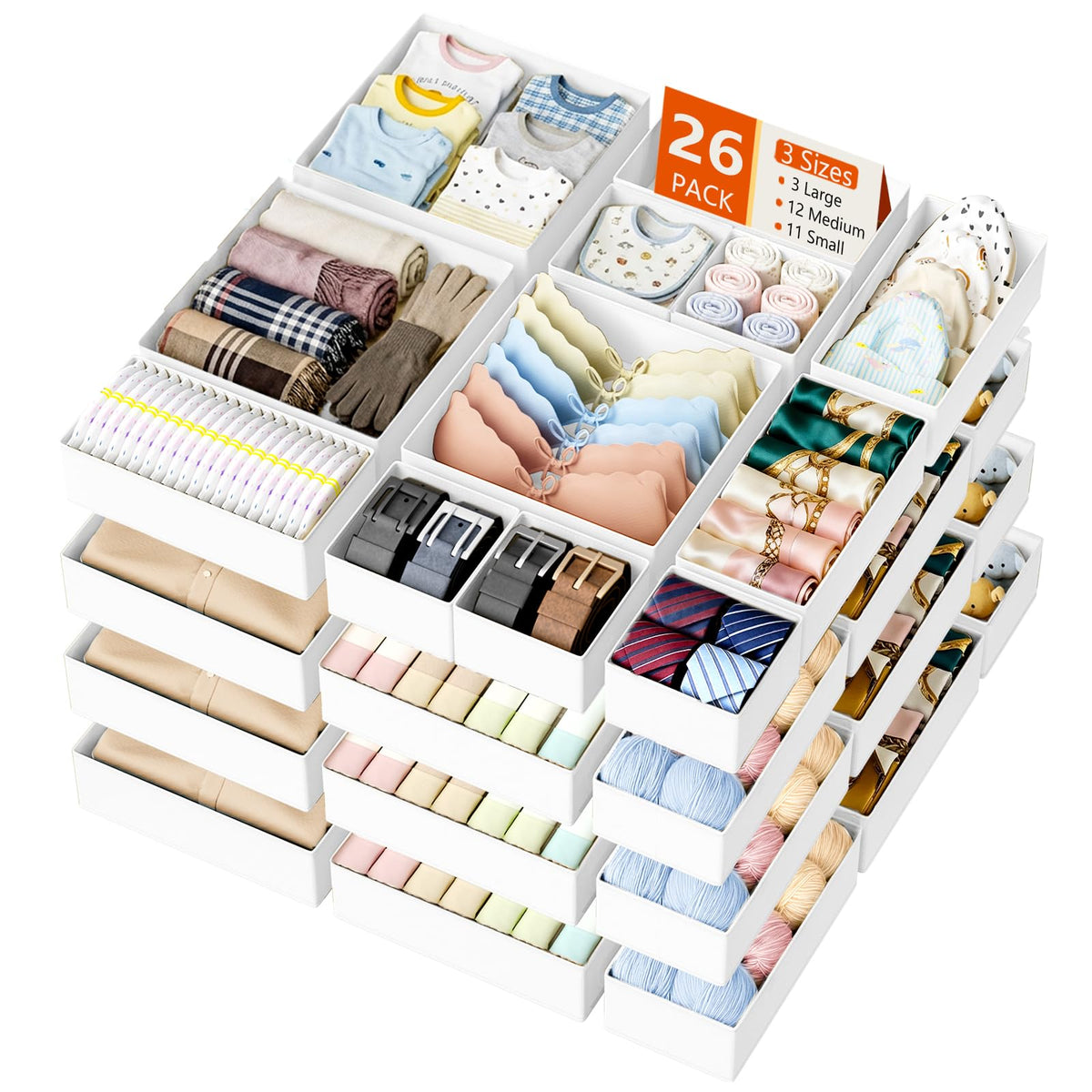 DIMJ Drawer Organizer Clothes - 20 Pack Closet Drawer Organizer Bins for Baby Clothes Storage, Fabric Dresser Organizer for Nursery Bedroom, Foldable Small Drawer Dividers for Underwear Socks