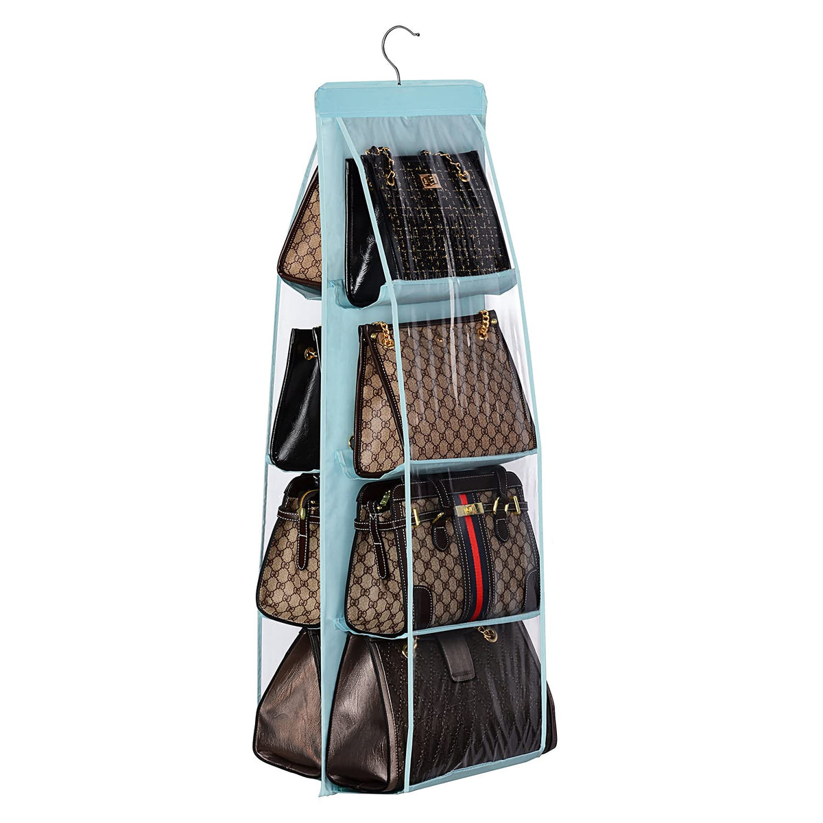 Lirex Handbag Hanging Organizer, 8 Pocket Purse Storage Hanger Oxford Cloth Closet for Family Closet Bedroom, Foldable and Universal Fit (Black)