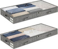 2 Pack 50L Low Profile Under Bed Storage Containers,4 Inches High Lightweight Underbed Storage NO STRUCTURE,Large Foldable Underbed Cloth Storage Bags for Blanket Fits Under Sofa,Couch,Grey