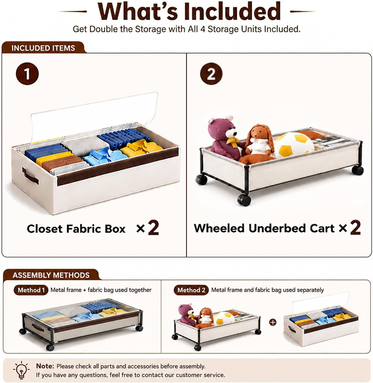 OMAIRA 2-Pack Under Bed Storage With Wheels,Underbed Shoe Storage Organizer