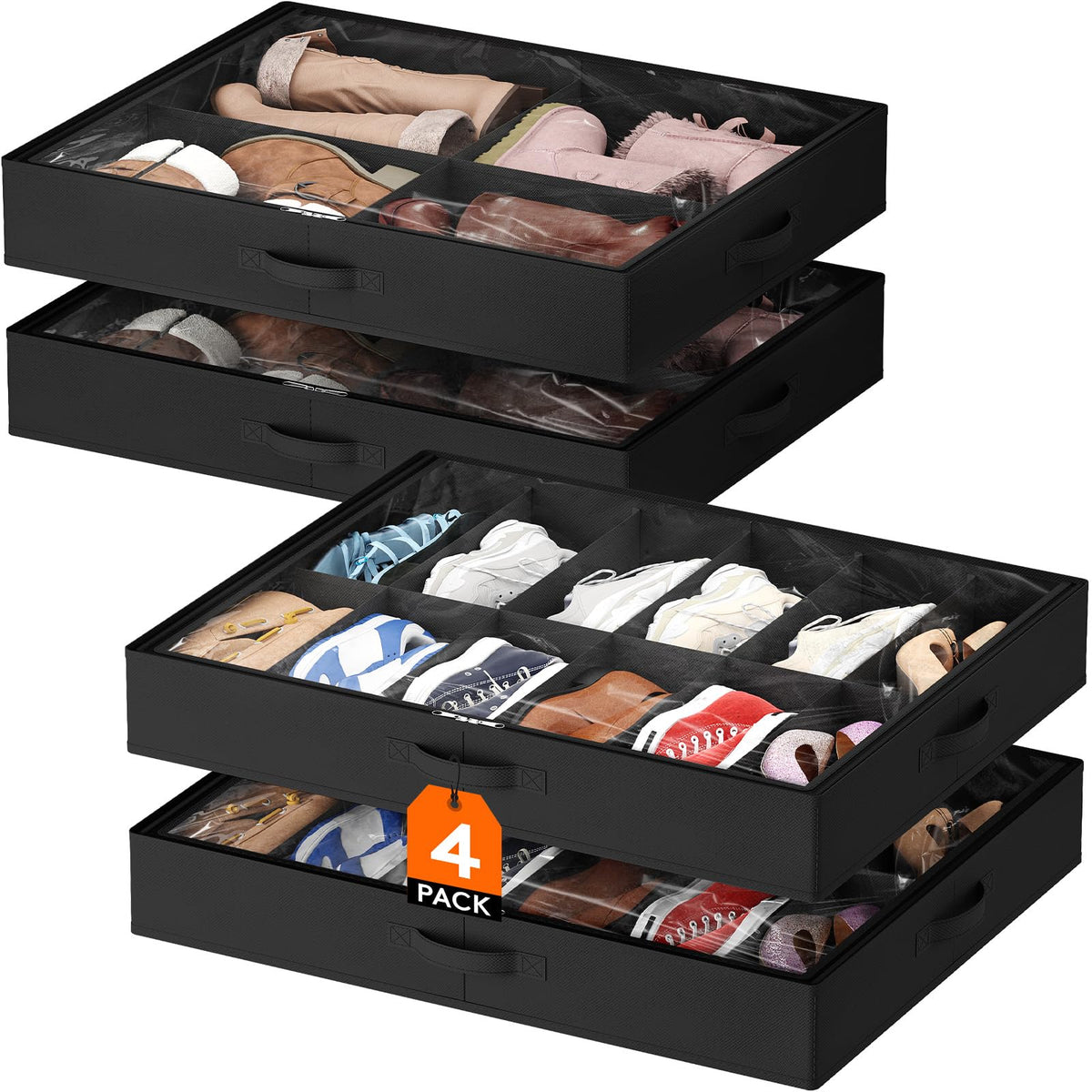 Lifewit Under Bed Shoe Storage Organizer Container, 3 Pack(12 Shoes Cells)