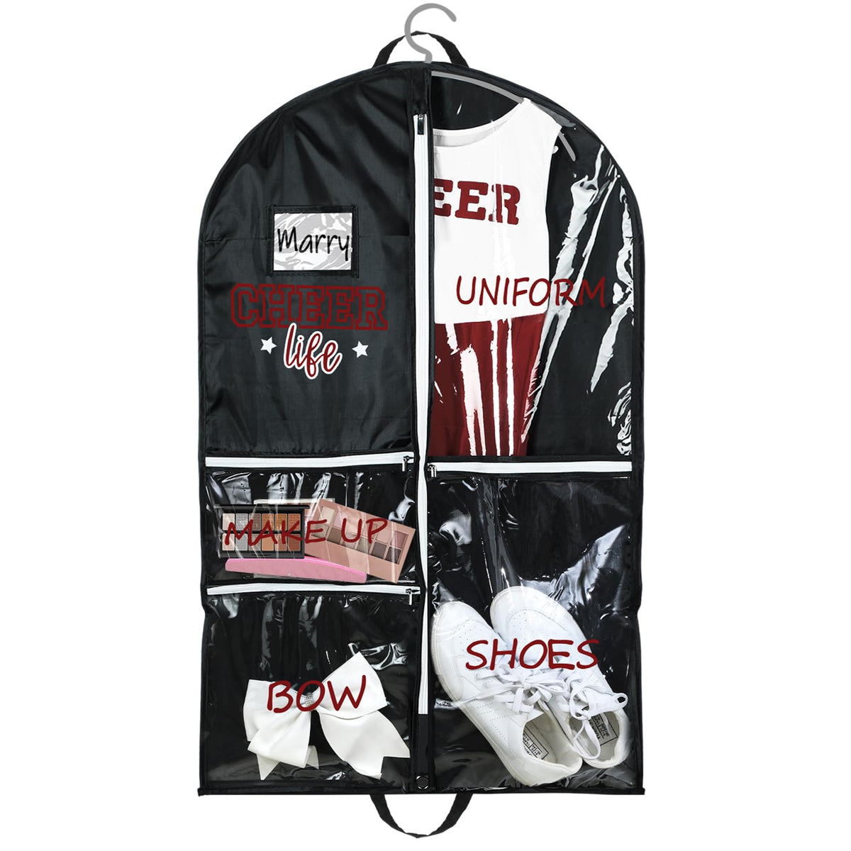 Blushtier 40" Cheer Uniform Garment Bag Cheerleading, Black,Rose Red