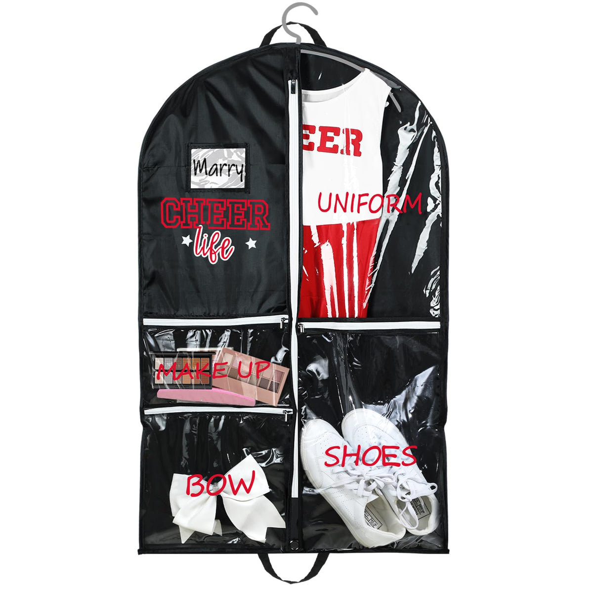 Blushtier 40" Cheer Uniform Garment Bag Cheerleading, Black,Rose Red